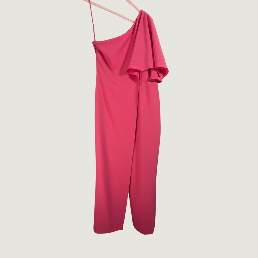 Tahari‎ Jumpsuit Womens Pink Ruffle Wide Leg Evening One Shoulder 1406
